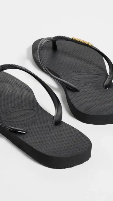 Havaianas Slim Metallic Logo Sandals Black/Golden | Thumbnail 4
