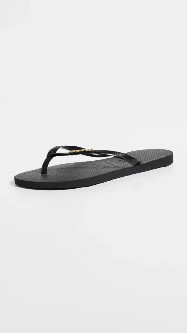 Havaianas Slim Metallic Logo Sandals Black/Golden | Thumbnail 5