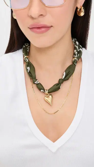 By Adina Eden Gold Heart Pendant Scarf Necklace Gold One Size | Thumbnail 3