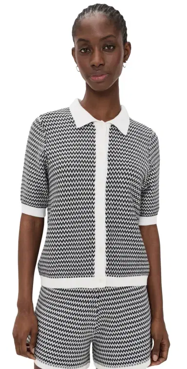 Varley Gaelle Polo Knit Top now White/Black | Thumbnail 1