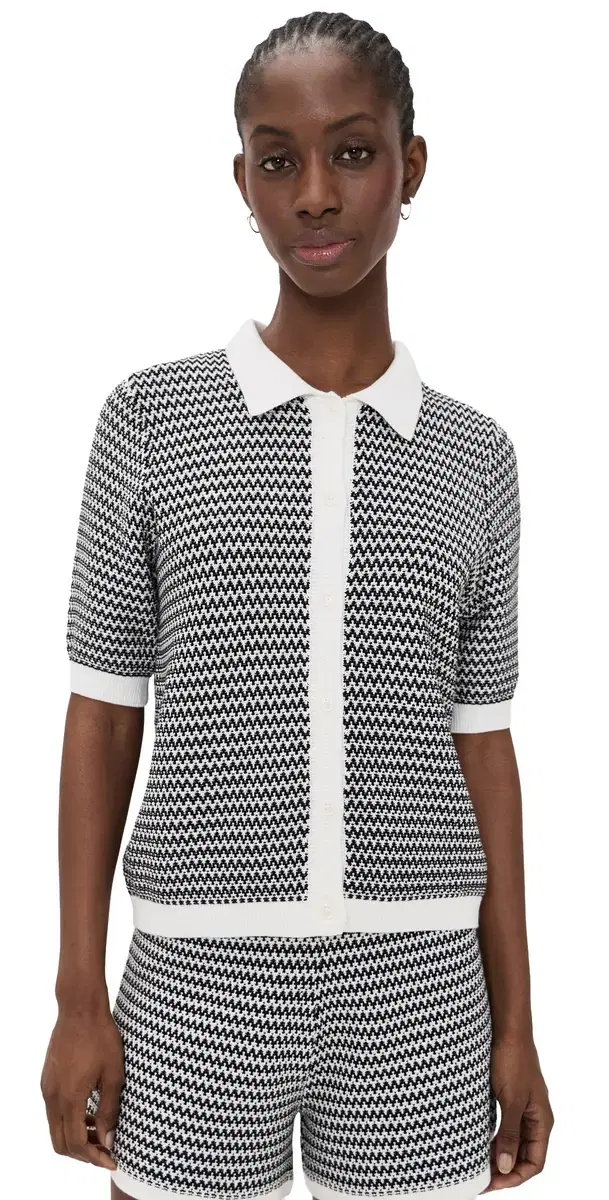Gaelle Polo Knit Top now White/Black