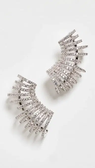 By Adina Eden Pave Fancy Cage Stud Earrings Silver One Size | Thumbnail 2
