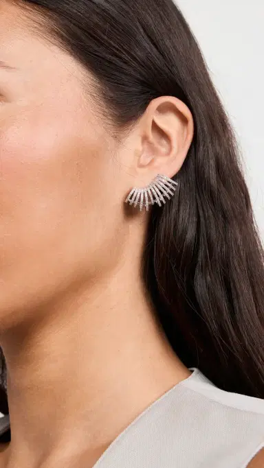 By Adina Eden Pave Fancy Cage Stud Earrings Silver One Size | Thumbnail 3
