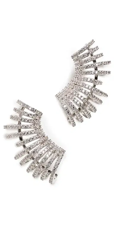By Adina Eden Pave Fancy Cage Stud Earrings Silver One Size | Thumbnail 1