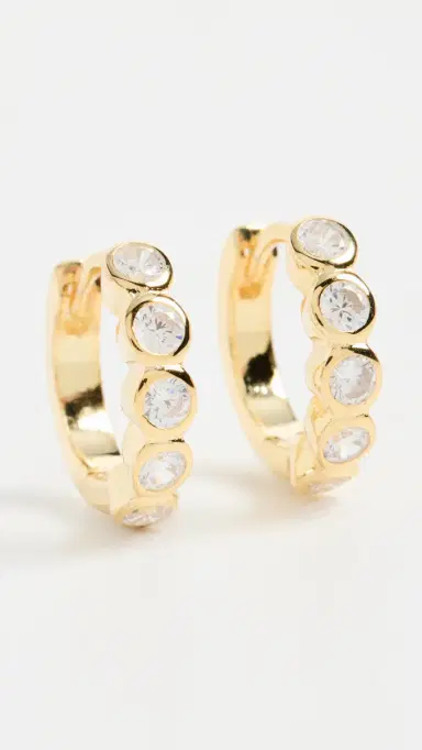 By Adina Eden Bezel Huggie Hoop Earrings Gold One Size | Thumbnail 2