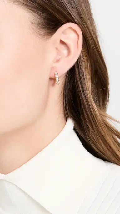 By Adina Eden Bezel Huggie Hoop Earrings Gold One Size | Thumbnail 3