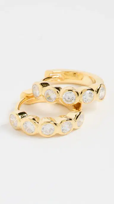 By Adina Eden Bezel Huggie Hoop Earrings Gold One Size | Thumbnail 4