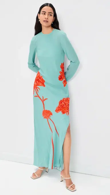 SIR. Amelie Long Sleeve Silk Maxi Dress Flore | Thumbnail 5