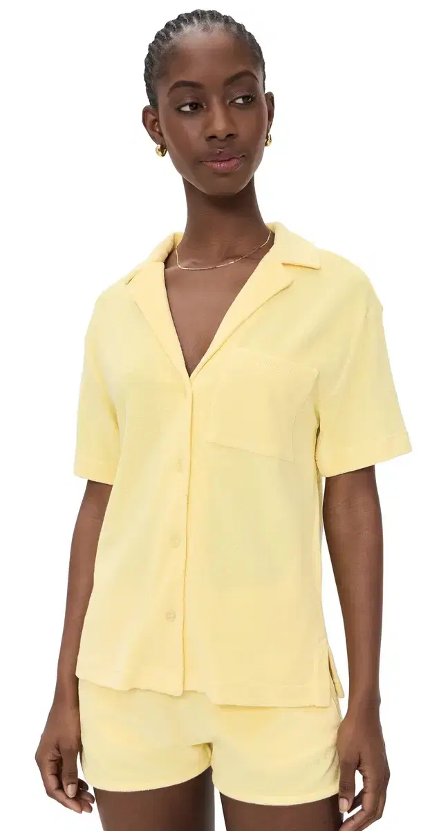 Hunza G Terry Towelling Collared Top Butter