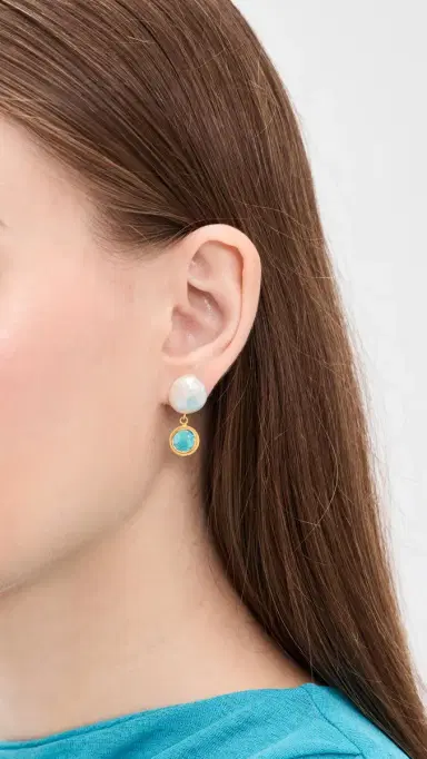 Chan Luu Pearl and Turquoise Drop Earrings Turquoise One Size | Thumbnail 3