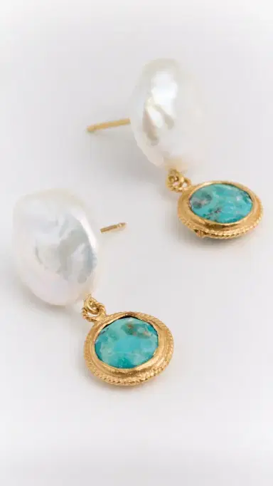 Chan Luu Pearl and Turquoise Drop Earrings Turquoise One Size | Thumbnail 4