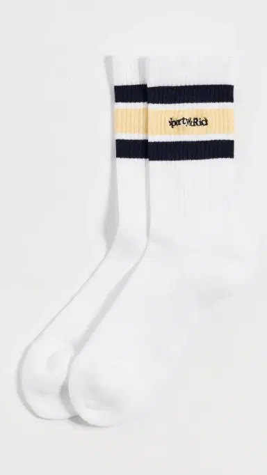 Sporty & Rich Serif Logo Socks White/Navy/Almond One Size | Thumbnail 2