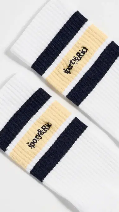 Sporty & Rich Serif Logo Socks White/Navy/Almond One Size | Thumbnail 3