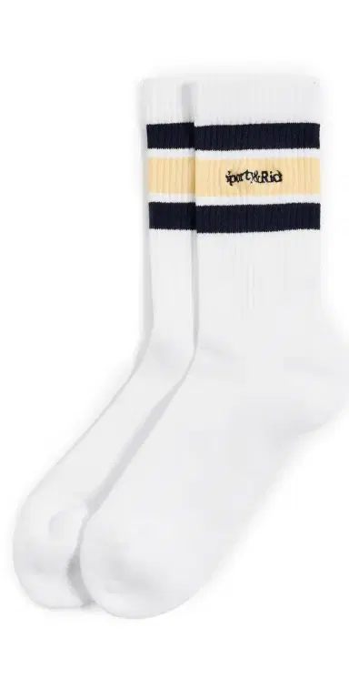 Sporty & Rich Serif Logo Socks White/Navy/Almond One Size | Thumbnail 1