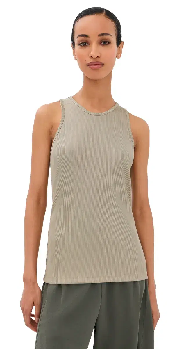 Stretch Viscose Ribbed Tank Top Taupe
