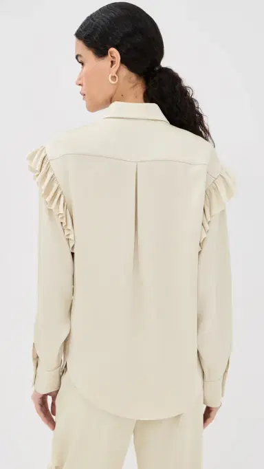 FRENKEN Satin Ruffled Button Down Shirt Butter 42 | Thumbnail 3