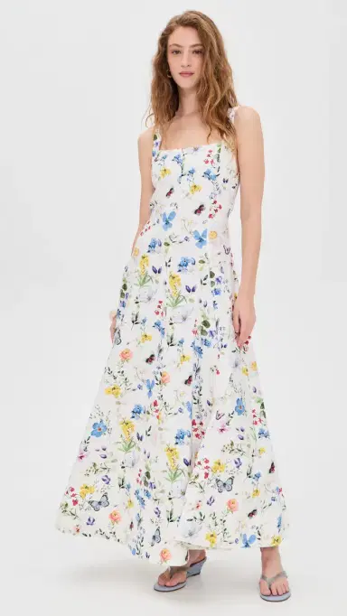 ALICE + OLIVIA Polly Seamed Maxi Dress Twisting Vines Off White | Thumbnail 2