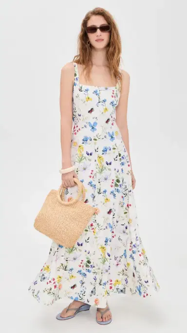 ALICE + OLIVIA Polly Seamed Maxi Dress Twisting Vines Off White | Thumbnail 5