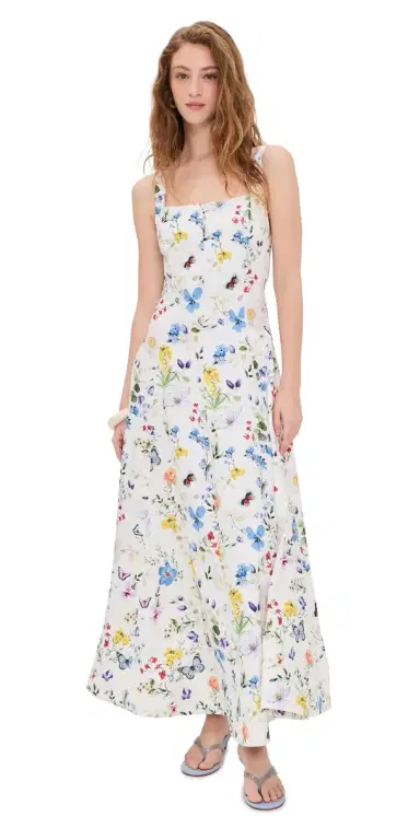 ALICE + OLIVIA Polly Seamed Maxi Dress Twisting Vines Off White | Thumbnail 1