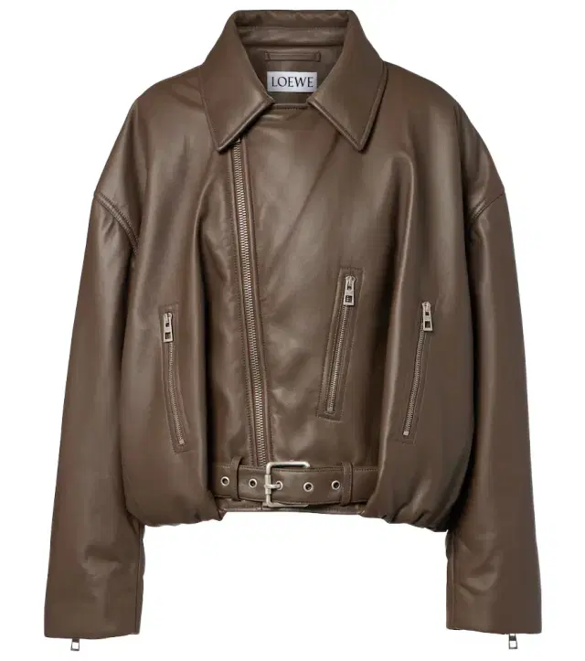 Cropped leather biker jacket