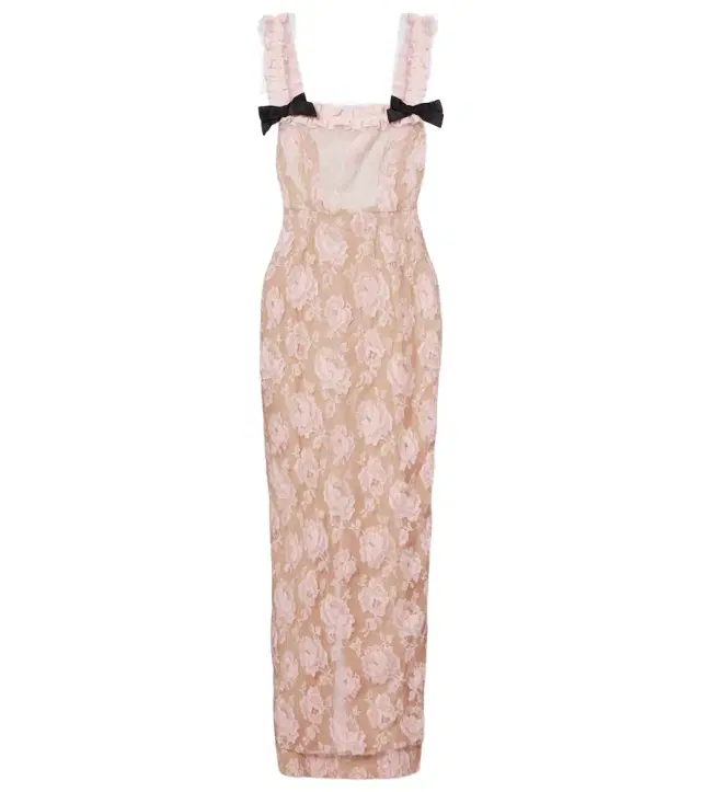 Ruffled cotton-blend lace maxi dress