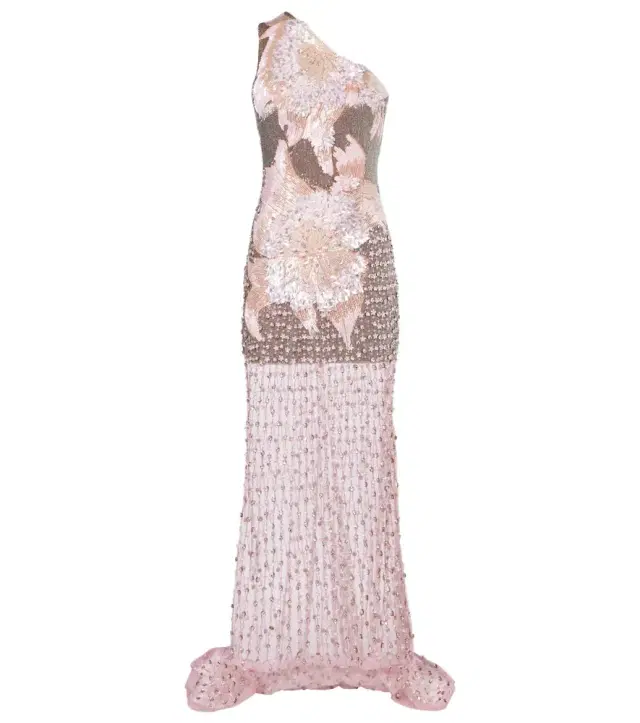 Là Fuori Embellished one-shoulder gown