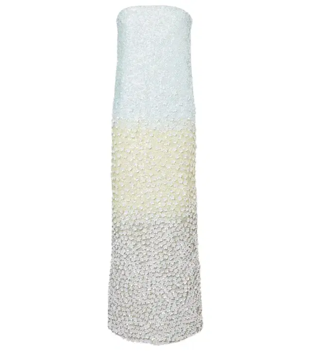 Là Fuori Embellished silk bustier dress
