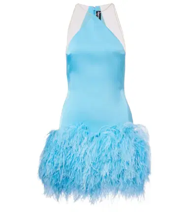 David Koma Feather-trimmed satin minidress | Thumbnail 1 David Koma Feather-trimmed satin minidress | Thumbnail 1