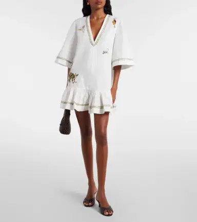 ALÉMAIS Alémais Camelia embroidered cotton minidress | Thumbnail 4