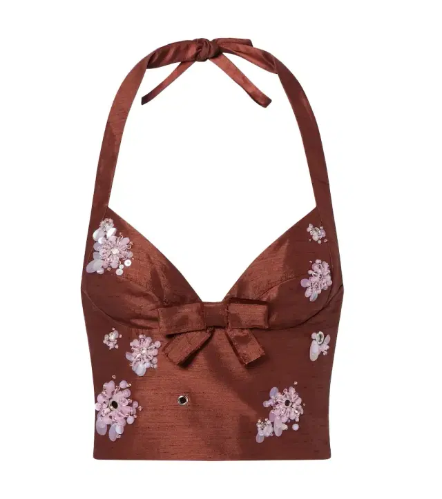 Embellished halterneck crop top
