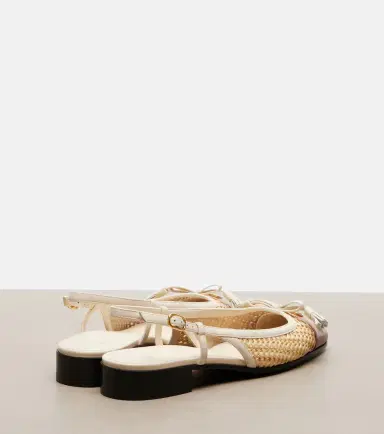 Valentino Garavani Valet Du Roi leather-trimmed raffia slingback flats | Thumbnail 3