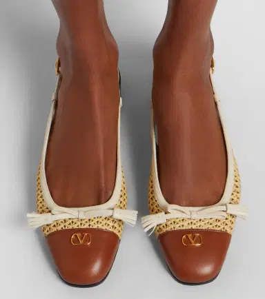 Valentino Garavani Valet Du Roi leather-trimmed raffia slingback flats | Thumbnail 6