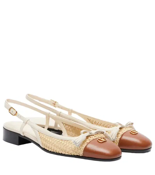 Valentino Garavani Valet Du Roi leather-trimmed raffia slingback flats