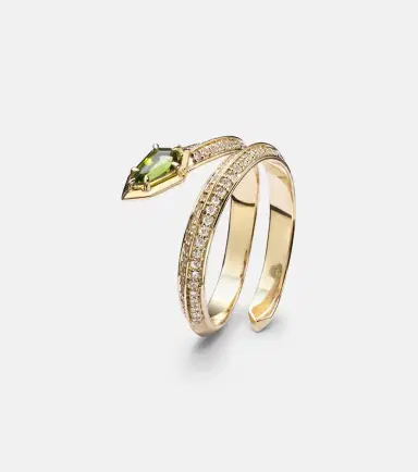 STONE AND STRAND Shield Serpent 14kt gold ring with diamonds and green tourmaline | Thumbnail 2
