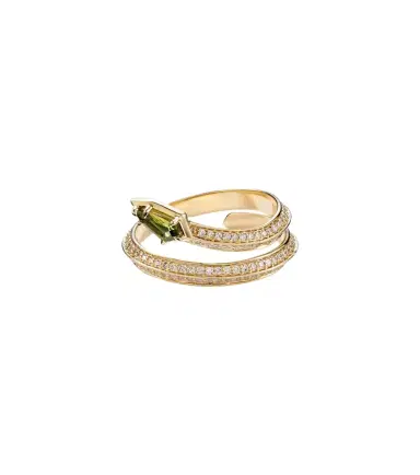 STONE AND STRAND Shield Serpent 14kt gold ring with diamonds and green tourmaline | Thumbnail 1