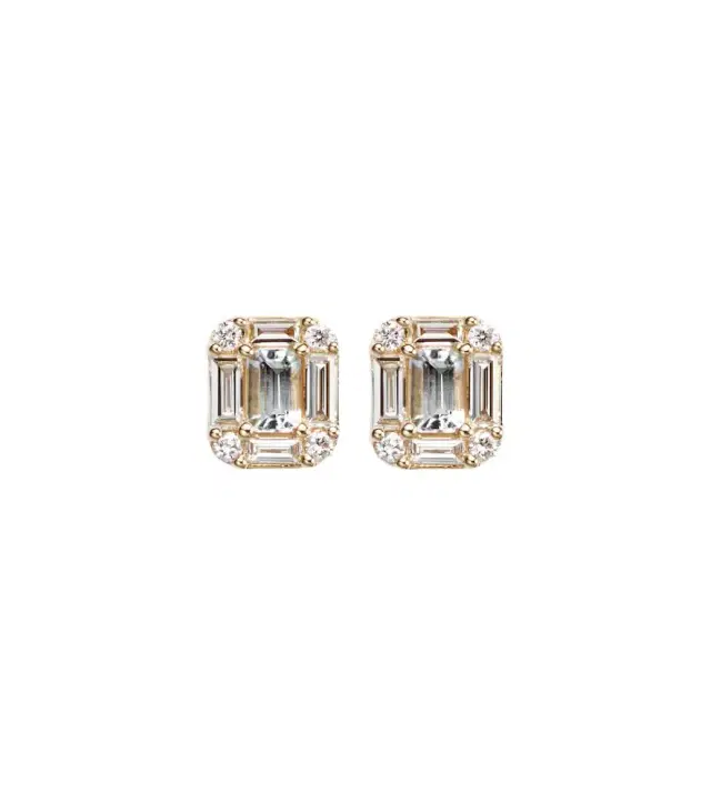 Shield Of Strength 14kt gold earrings with diamonds and aquamarine