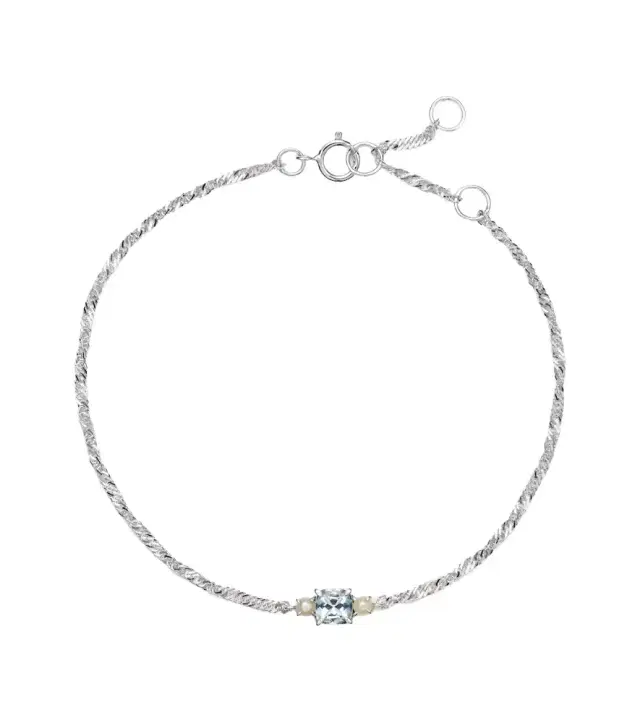 Stone and Strand Delicate 14kt white gold bracelet with aquamarine and pearls