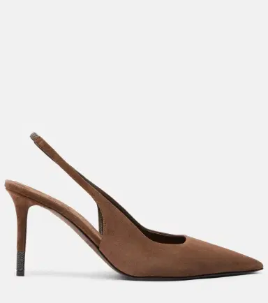 Brunello Cucinelli Monili suede slingback pumps | Thumbnail 3