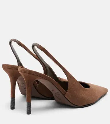 Brunello Cucinelli Monili suede slingback pumps | Thumbnail 4