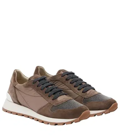 Brunello Cucinelli Monili suede-trimmed sneakers | Thumbnail 1