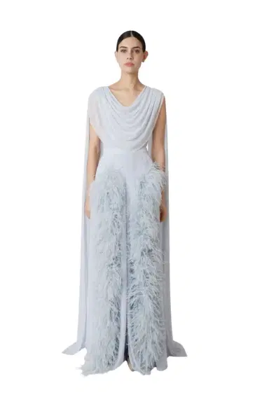 Lapointe Lightweight Georgette Wide Leg Pant With Feathers | Thumbnail 1