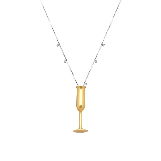 Roberto Coin Roberto Coin 18K Yellow & White Gold Diamond Champagne Flute Pendant Necklace by The Solist