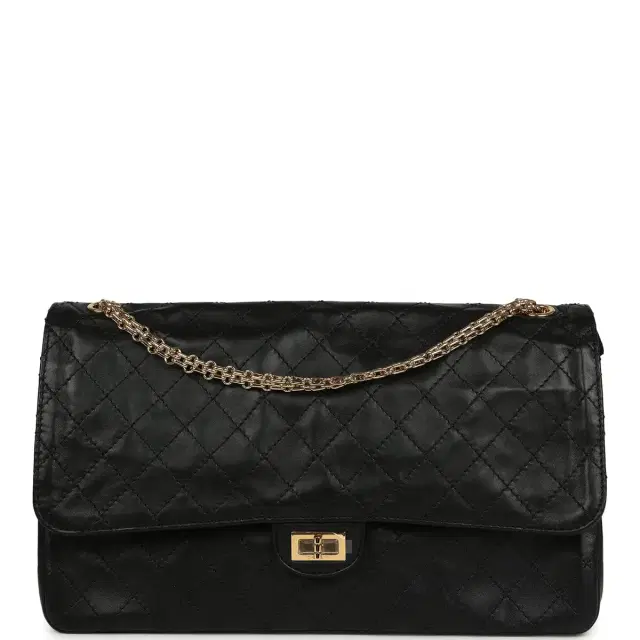 Chanel Chanel Maxi "Crush" Reissue 225 2.55 Double Flap Bag Black Lambskin Gold Hardware