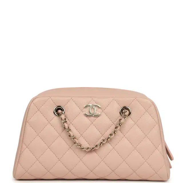Chanel Chanel Small Bowling Clutch with Chain Straps Pink Shiny Caviar Light Gold Hardware