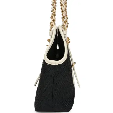 Chanel Chanel Small Coco Shopping Bag Black Raffia and White Calfskin Antique Gold Hardware | Thumbnail 3