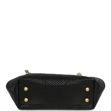 Chanel Chanel Small Coco Shopping Bag Black Raffia and White Calfskin Antique Gold Hardware | Thumbnail 6