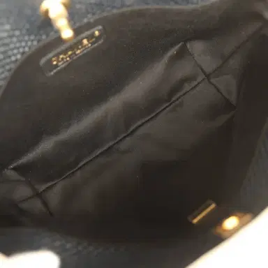 Chanel Chanel Small Coco Shopping Bag Black Raffia and White Calfskin Antique Gold Hardware | Thumbnail 8