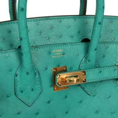 HERMÈS Hermes Birkin 25 Vert Verone Ostrich Gold Hardware | Thumbnail 7