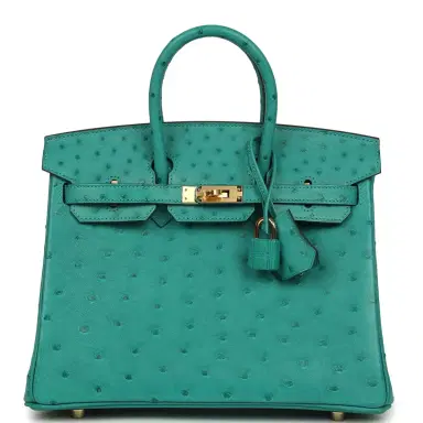 HERMÈS Hermes Birkin 25 Vert Verone Ostrich Gold Hardware | Thumbnail 1