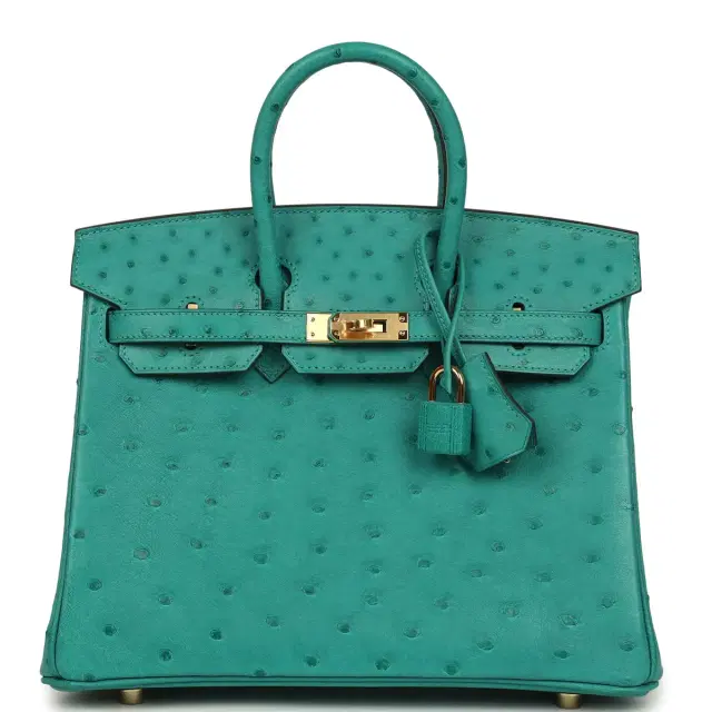 hermes Hermes Birkin 25 Vert Verone Ostrich Gold Hardware
